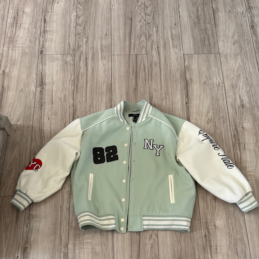 Forever 21 Mint Green and White Varsity Jacket